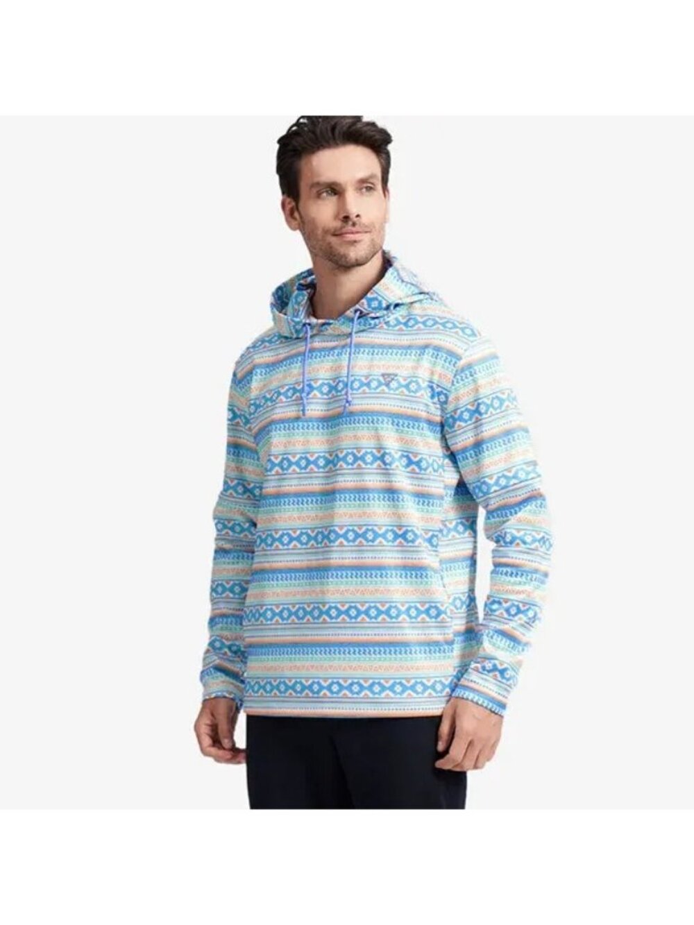 Maelreg Mens Performance Active Hoodie Tribal Print Blue Orange Large NEW